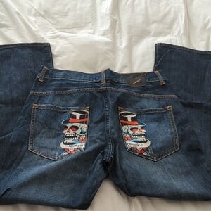 Ed Hardy Burron Fly Skull Embroidery Back Pockets